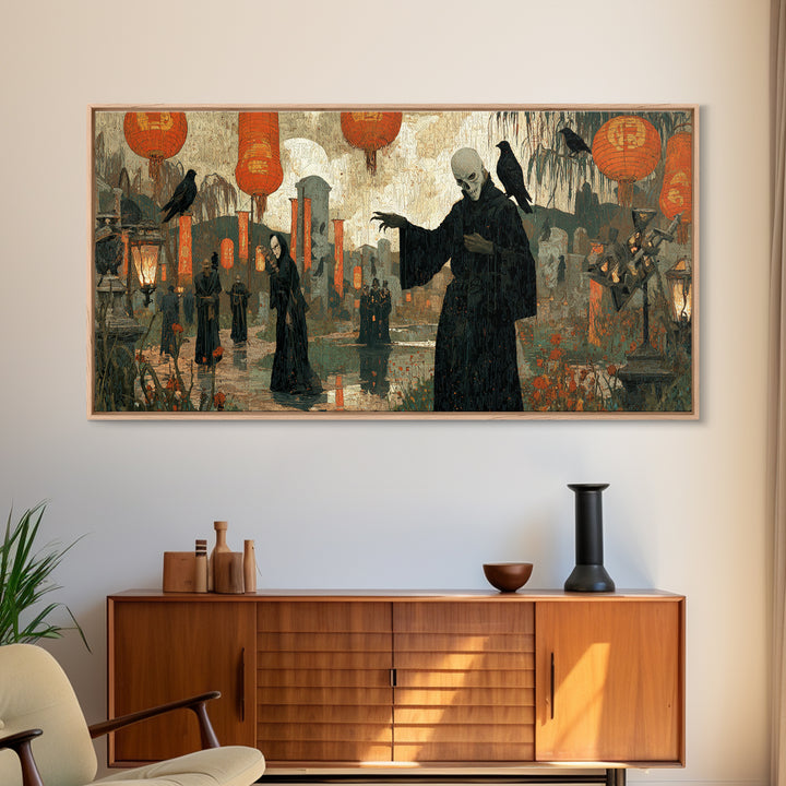 The Monster Parade, Symbolist Gothic Landscape, Wide Panoramic Art, Macabre Wall Art, Canvas Print, Halloween Wall Art