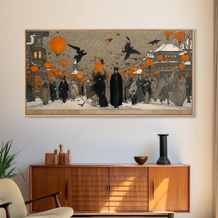 The Monster Parade, Symbolist Death Art, Wide Panoramic Art, Gothic Horror Wall Art, Canvas Print, Halloween Wall Art