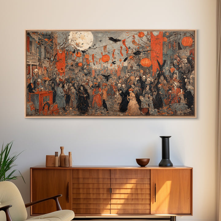 The Monster Parade, Grotesque Carnival Art, Wide Panoramic Art, Dark Halloween Decor, Canvas Print, Halloween Wall Art, Gothic Home Decor