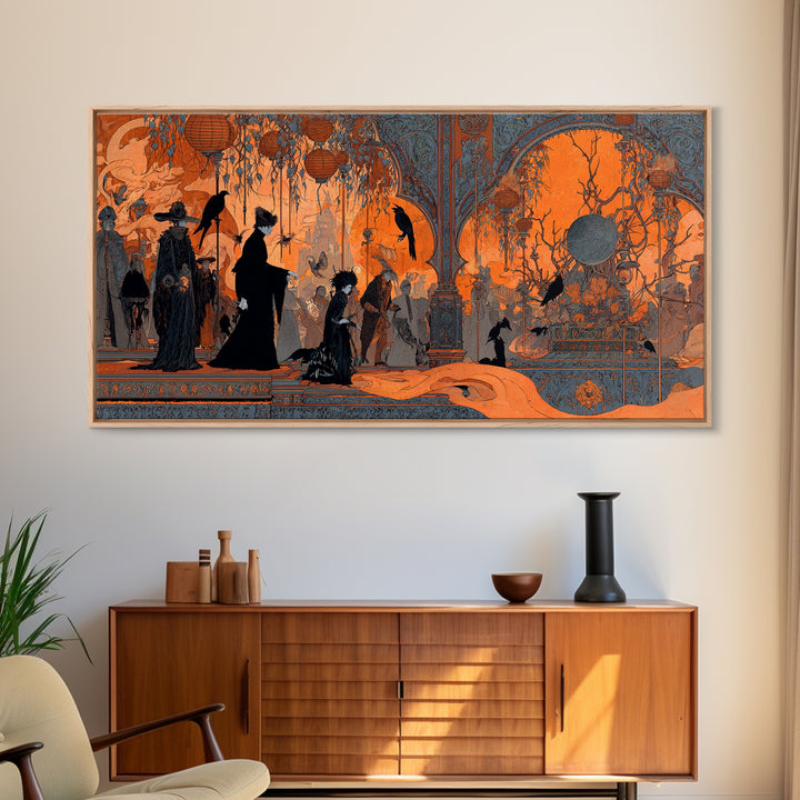 The Monster Parade, Stained Glass Gothic Art, Wide Panoramic Art, Dark Halloween Decor, Canvas Print, Halloween Wall Art, Gothic Home Decor