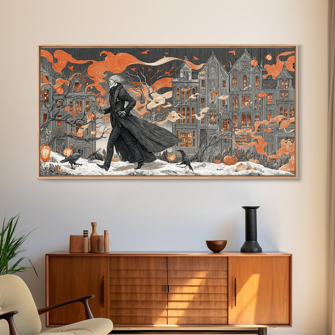 The Monster Parade, Victorian Macabre Art, Wide Panoramic Art, Dark Fantasy Wall Art, Framed Canvas Print, Halloween Wall Art