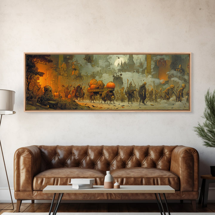 The Monster Parade, Surreal Apocalyptic Art, Extra Wide Wall Art, Dark Halloween Decor, Framed Canvas Print, Halloween Wall Art