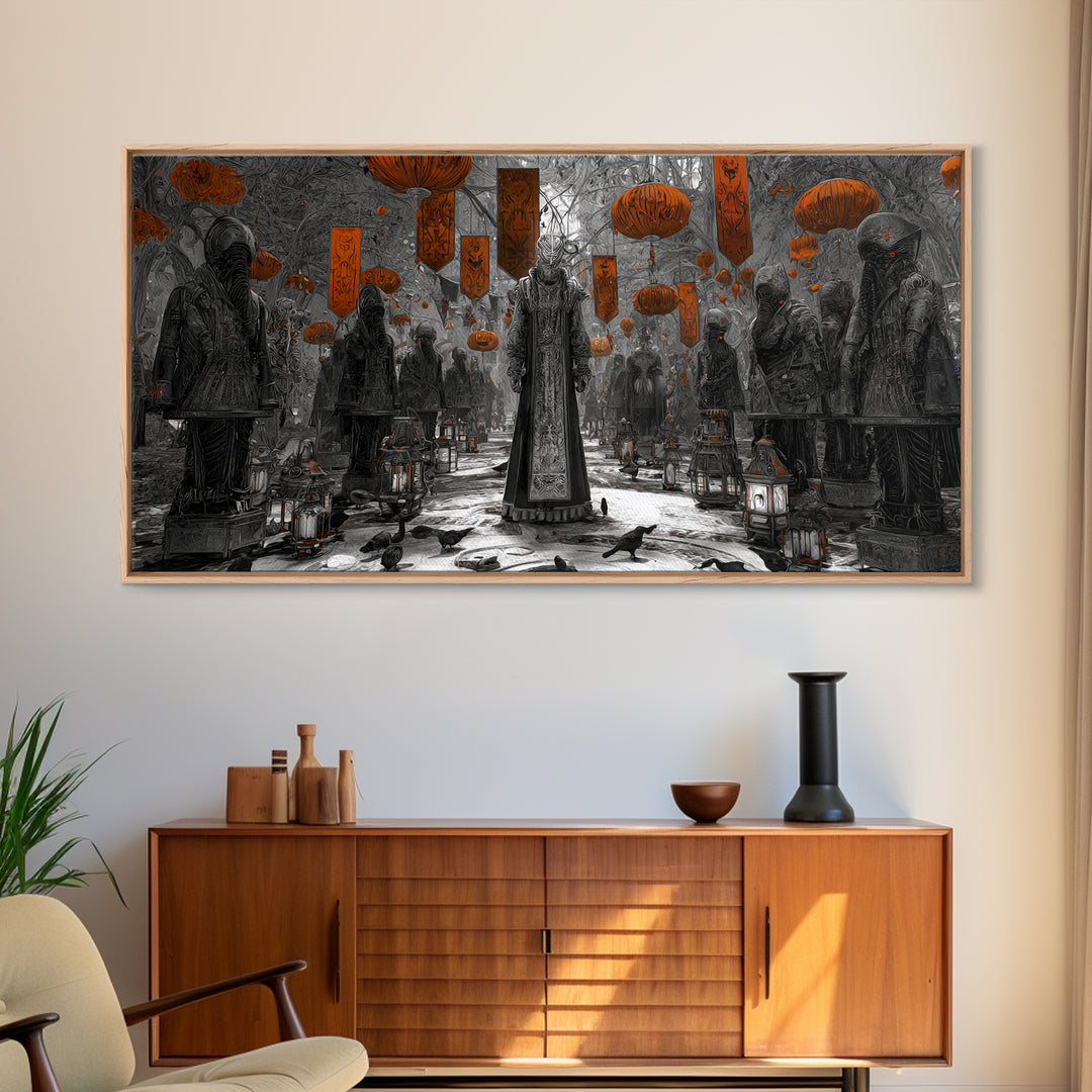 The Monster Parade, Biomechanical Horror Art, Wide Panoramic Art, Gothic Horror Wall Art, Canvas Print, Halloween Wall Art