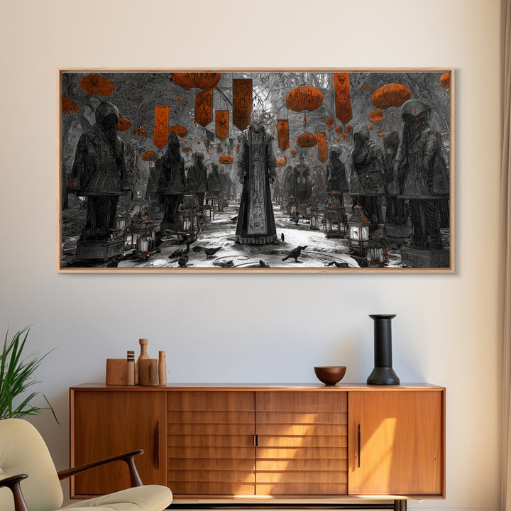The Monster Parade, Biomechanical Horror Art, Wide Panoramic Art, Gothic Horror Wall Art, Canvas Print, Halloween Wall Art