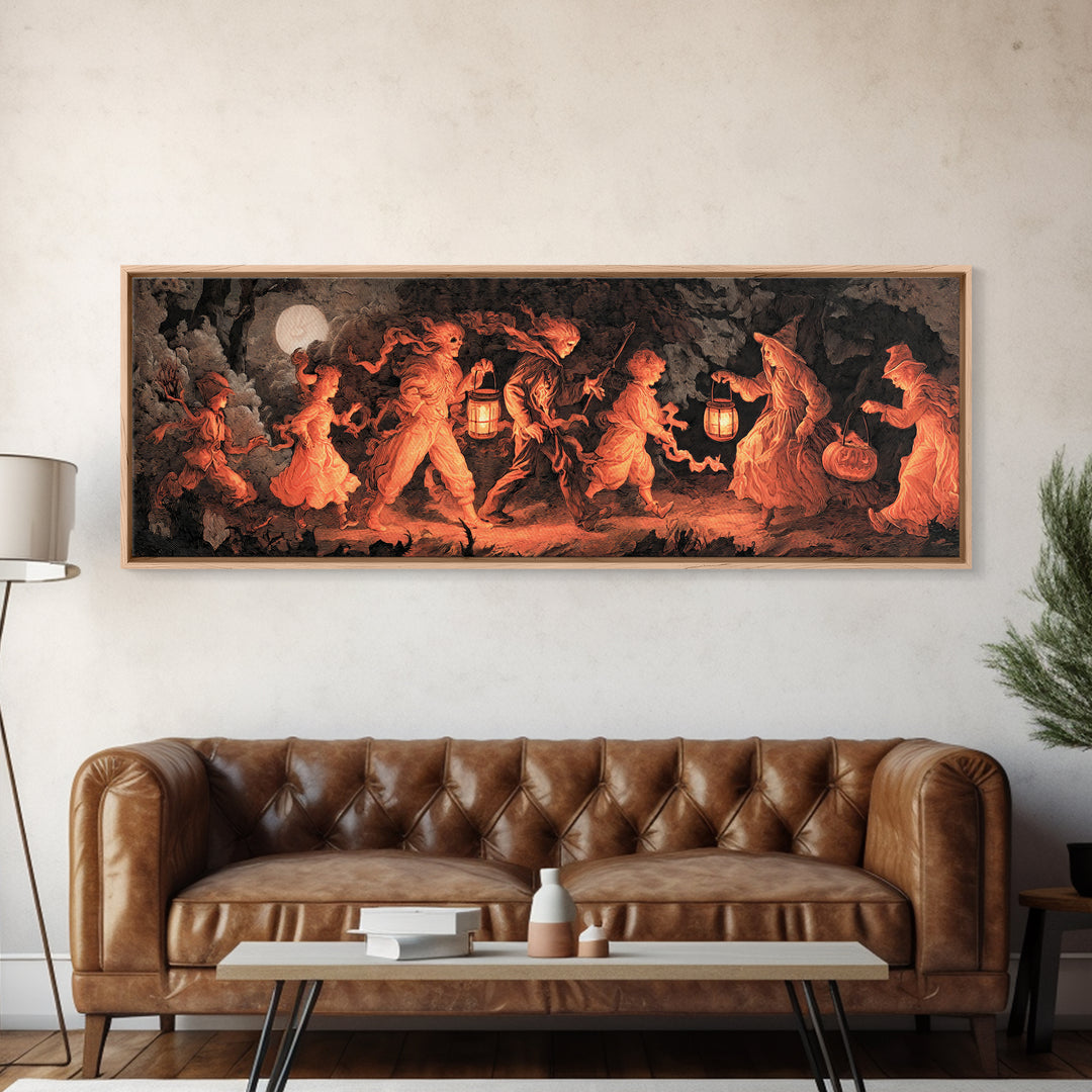 The Trick-Or-Treat Procession, Gothic Nightmare Art, Extra Wide Wall Art, Gothic Horror Wall Art, Canvas Print, Halloween Wall Art