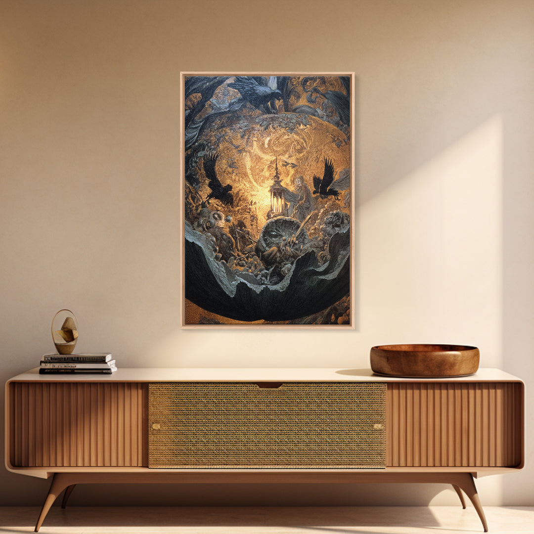 The Pumpkin-Carving Ritual, Ornate Symbolist Art, Vertical Wall Art, Dark Halloween Decor, Canvas Print, Halloween Wall Art