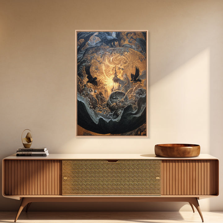 The Pumpkin-Carving Ritual, Ornate Symbolist Art, Vertical Wall Art, Dark Halloween Decor, Canvas Print, Halloween Wall Art