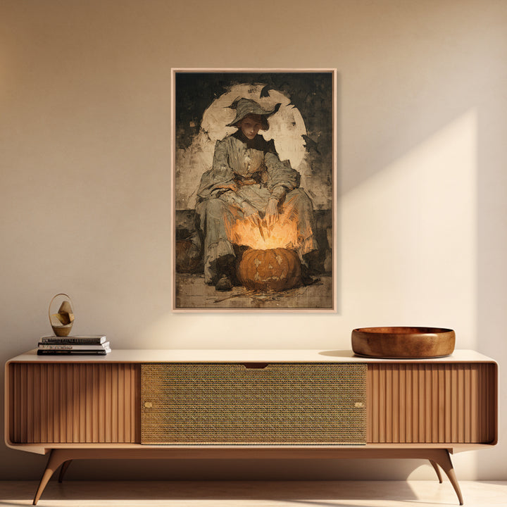 The Pumpkin-Carving Ritual, Decadent Gothic Art, Vertical Wall Art, Macabre Wall Art, Canvas Print, Halloween Wall Art