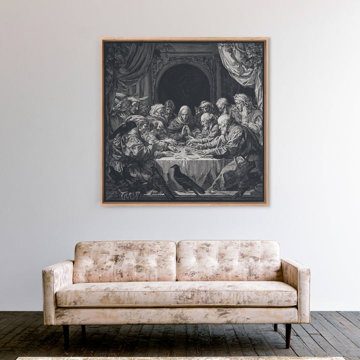 The Candlelit Seance, Renaissance Engraving Art, Square Wall Art, Dark Fantasy Wall Art, Canvas Print, Halloween Wall Art