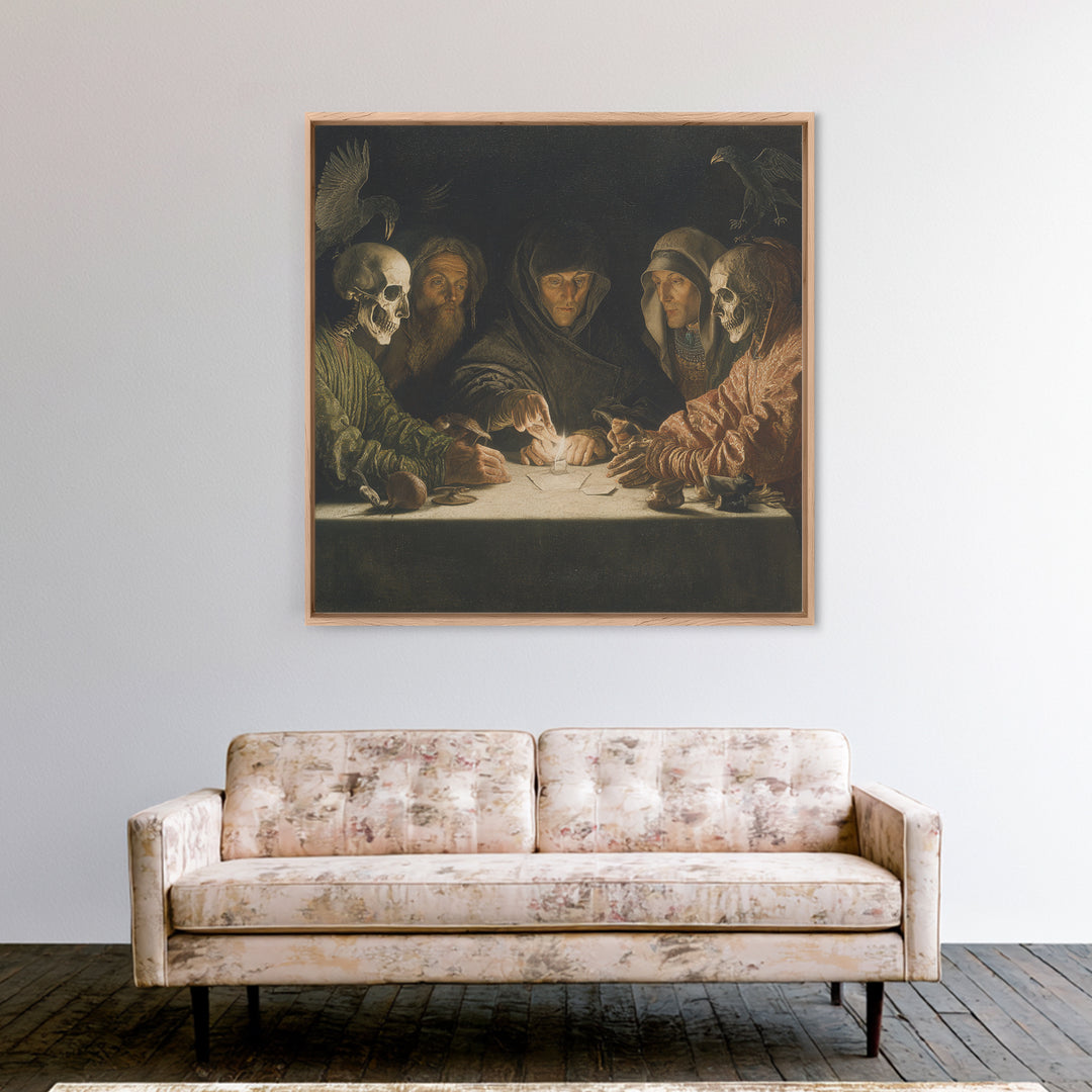 The Candlelit Seance, Danse Macabre Art, Square Wall Art, Macabre Wall Art, Framed Canvas Print, Halloween Wall Art