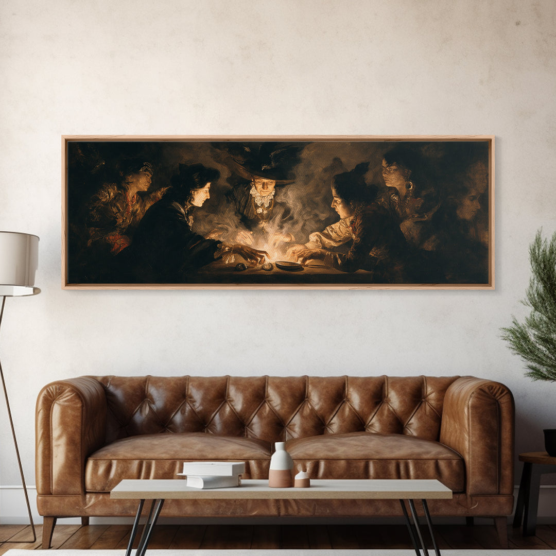 The Candlelit Seance, Dark Romantic Horror Art, Extra Wide Wall Art, Dark Fantasy Wall Art, Framed Canvas Print, Halloween Wall Art