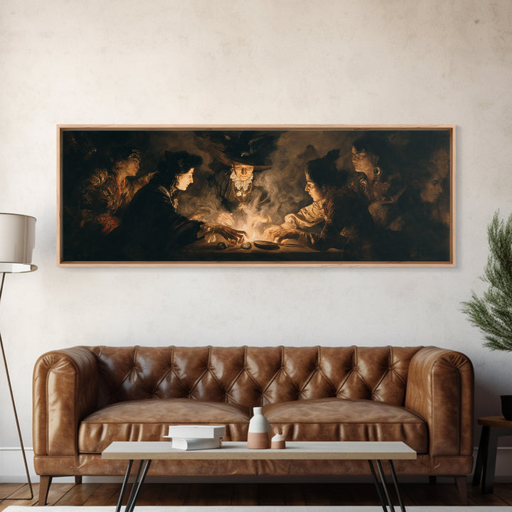 The Candlelit Seance, Dark Romantic Horror Art, Extra Wide Wall Art, Dark Fantasy Wall Art, Framed Canvas Print, Halloween Wall Art
