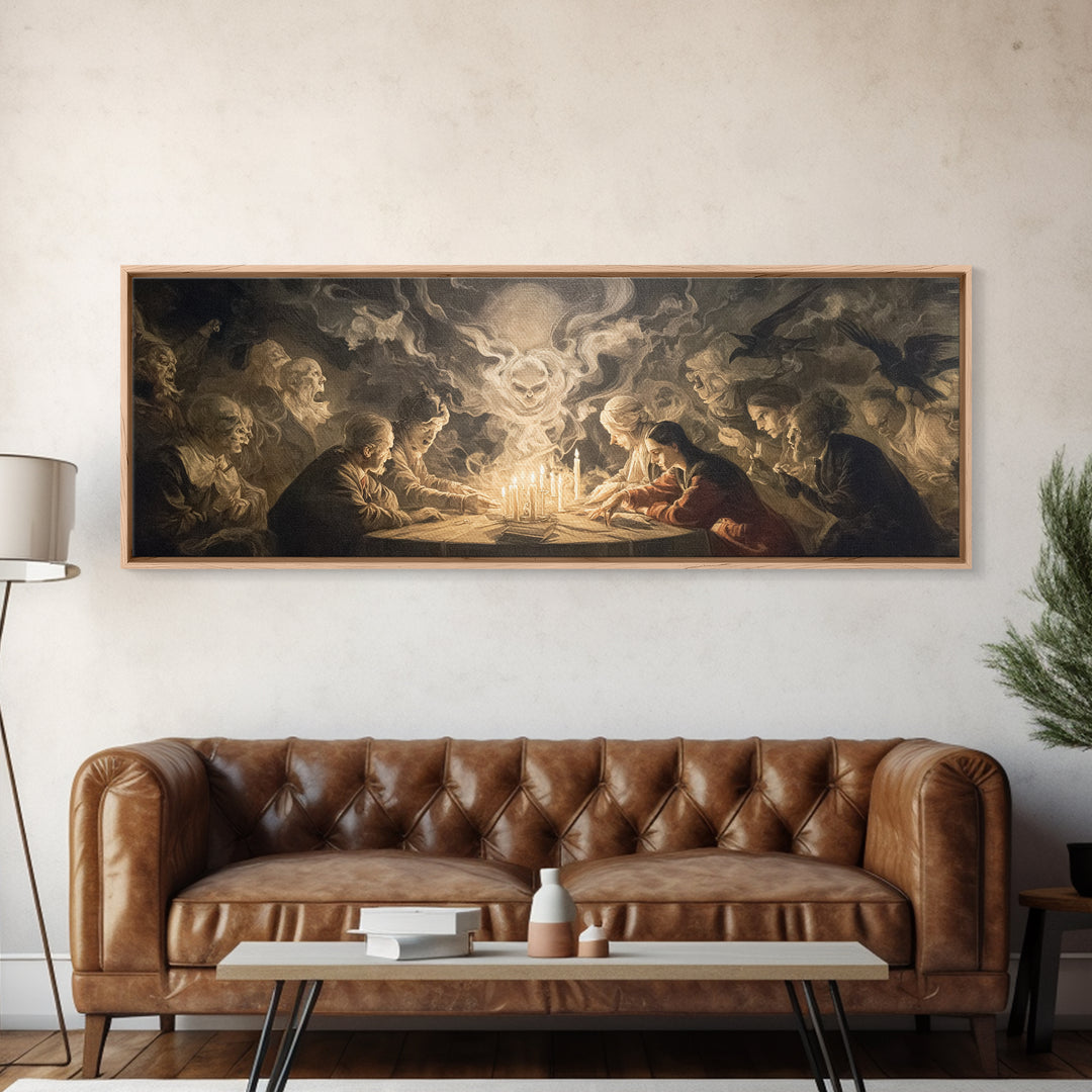 The Candlelit Seance, Gothic Nightmare Art, Extra Wide Wall Art, Gothic Horror Wall Art, Canvas Print, Halloween Wall Art