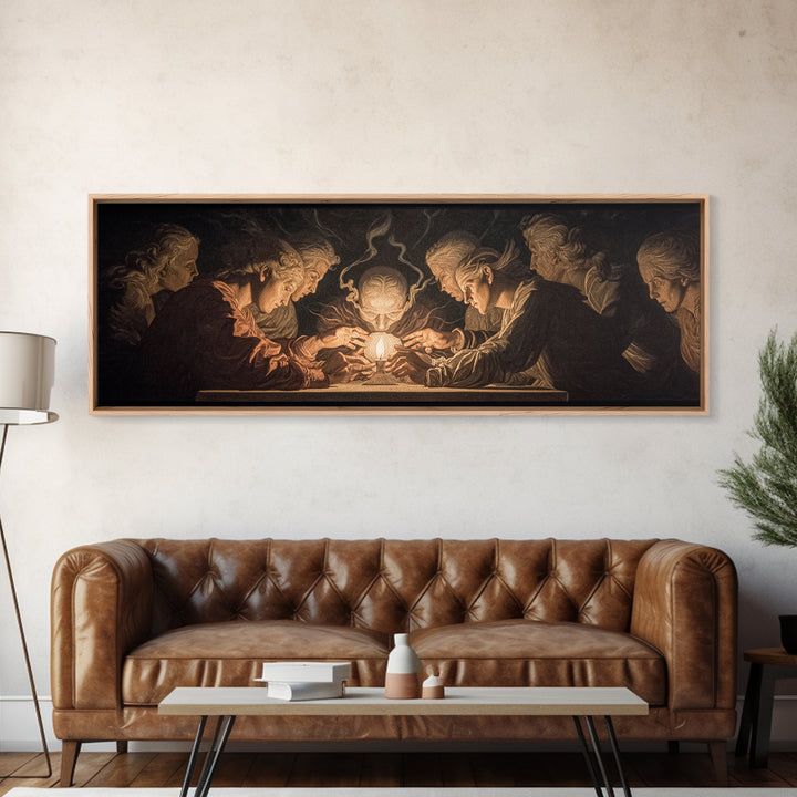 The Candlelit Seance, Visionary Gothic Art, Extra Wide Wall Art, Gothic Horror Wall Art, Canvas Print, Halloween Wall Art