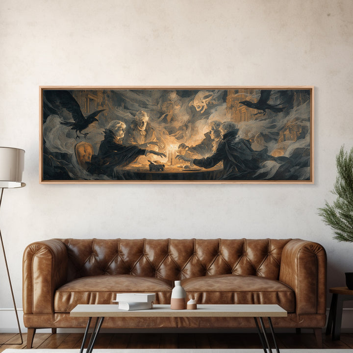The Candlelit Seance, Apocalyptic Romantic Art, Extra Wide Wall Art, Dark Fantasy Wall Art, Framed Canvas Print, Halloween Wall Art