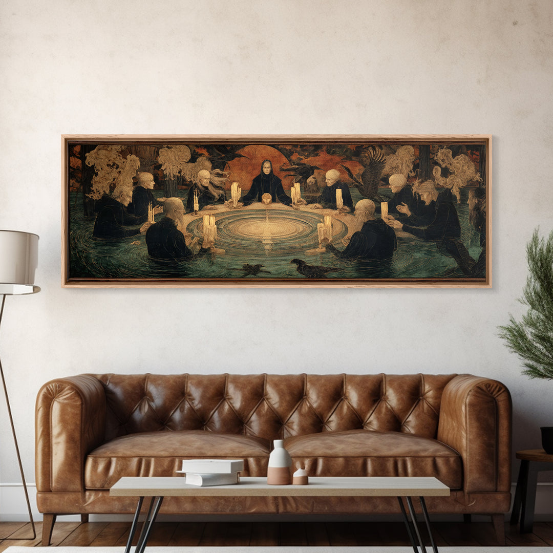 The Candlelit Seance, Symbolist Gothic Landscape, Extra Wide Wall Art, Dark Halloween Decor, Framed Canvas Print, Halloween Wall Art