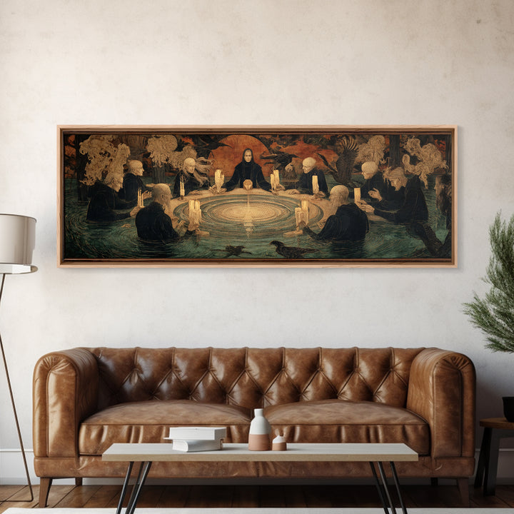 The Candlelit Seance, Symbolist Gothic Landscape, Extra Wide Wall Art, Dark Halloween Decor, Framed Canvas Print, Halloween Wall Art