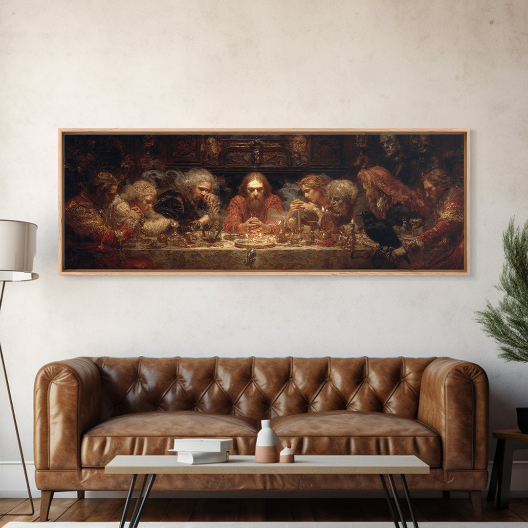 The Candlelit Seance, Ornate Symbolist Art, Extra Wide Wall Art, Dark Halloween Decor, Framed Canvas Print, Halloween Wall Art