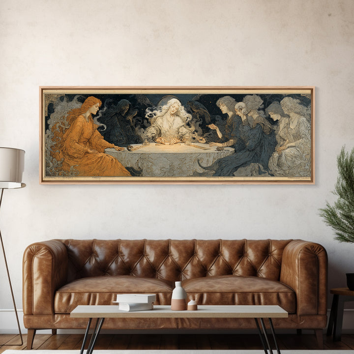 The Candlelit Seance, Symbolist Death Art, Extra Wide Wall Art, Dark Halloween Decor, Framed Canvas Print, Halloween Wall Art
