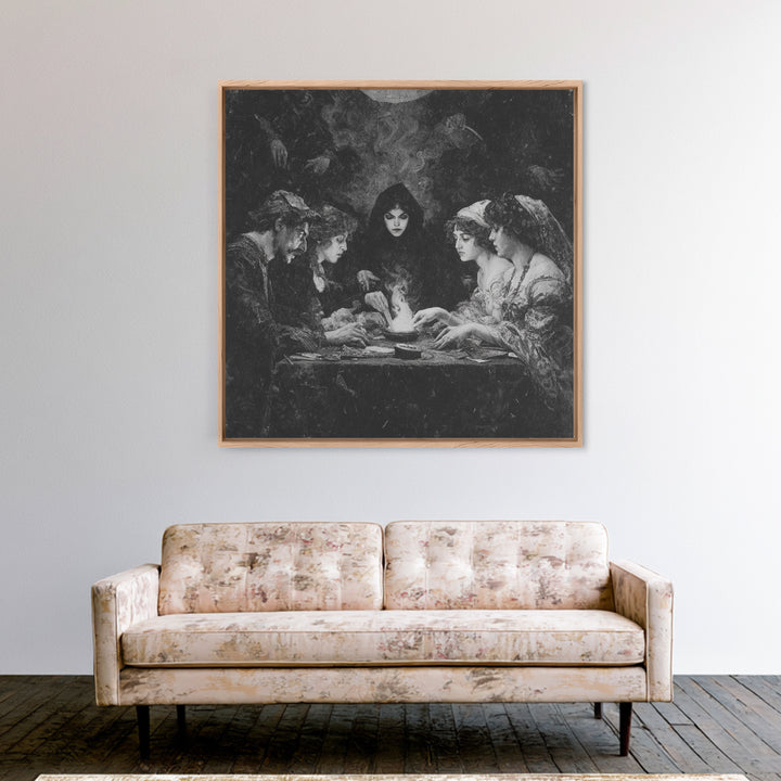 The Candlelit Seance, Dark Symbolist Art, Square Wall Art, Dark Halloween Decor, Framed Canvas Print, Halloween Wall Art