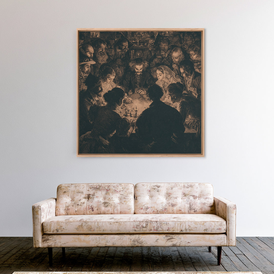 The Candlelit Seance, Symbolist Etching Art, Square Wall Art, Gothic Horror Wall Art, Canvas Print, Halloween Wall Art, Dark Fantasy Art