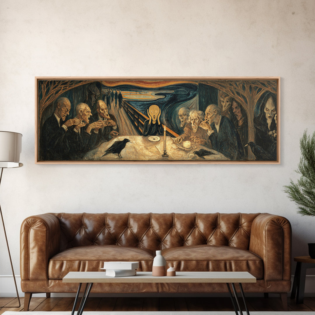 The Candlelit Seance, Expressionist Gothic Art, Extra Wide Wall Art, Macabre Wall Art, Canvas Print, Halloween Wall Art, Horror Wall Art