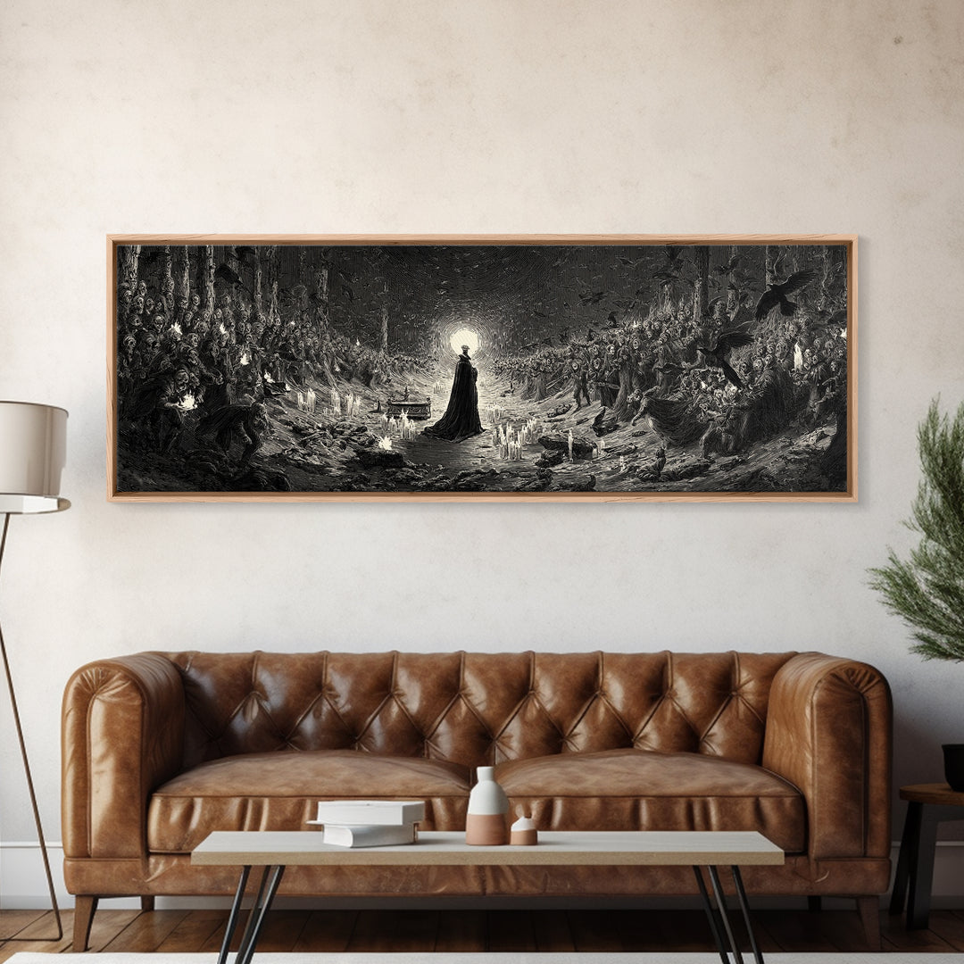 The Raven Funeral, Dark Romantic Horror Art, Extra Wide Wall Art, Gothic Horror Wall Art, Canvas Print, Halloween Wall Art