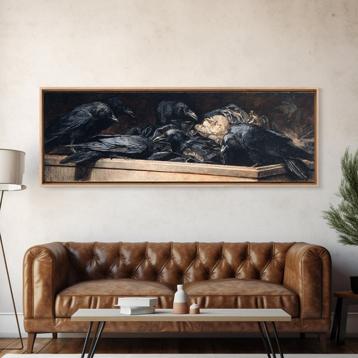 The Raven Funeral, Gothic Nightmare Art, Extra Wide Wall Art, Gothic Horror Wall Art, Canvas Print, Halloween Wall Art