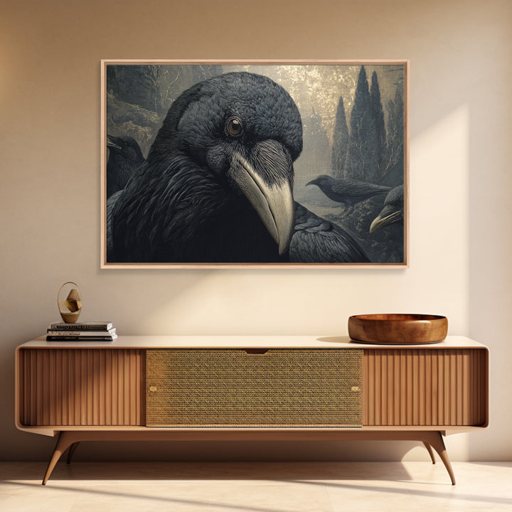 The Raven Funeral, Symbolist Gothic Landscape, Landscape Wall Art, Dark Halloween Decor, Framed Canvas Print, Halloween Wall Art