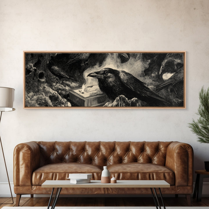 The Raven Funeral, Expressionist Nightmare Art, Extra Wide Wall Art, Gothic Horror Wall Art, Canvas Print, Halloween Wall Art