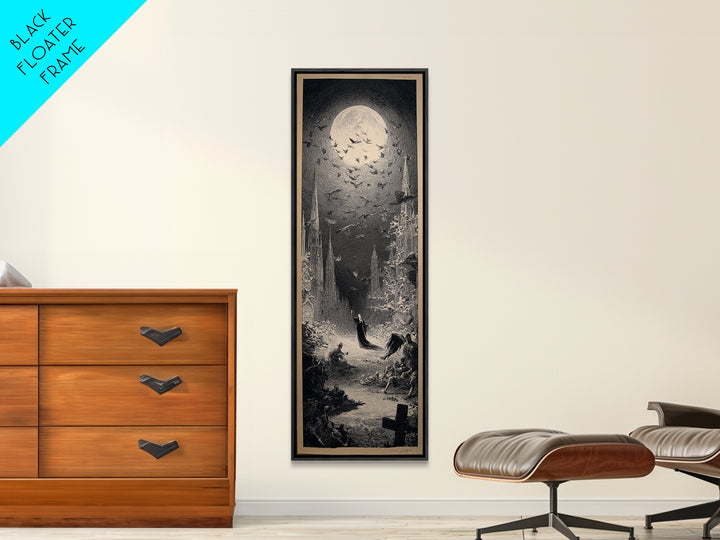 The Graveyard Dance, Gothic Engraving Art, Tall Narrow Wall Art, Dark Halloween Decor, Canvas Print, Halloween Wall Art