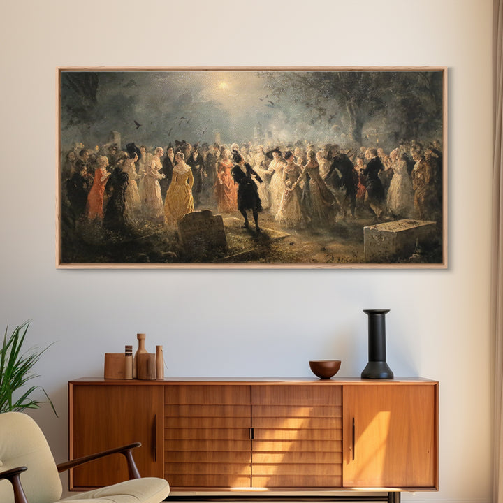 The Graveyard Dance, Dark Romantic Horror Art, Wide Panoramic Art, Macabre Wall Art, Canvas Print, Halloween Wall Art, Gothic Home Decor