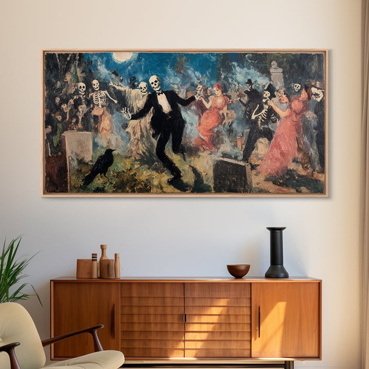 The Graveyard Dance, Grotesque Carnival Art, Wide Panoramic Art, Gothic Horror Wall Art, Canvas Print, Halloween Wall Art