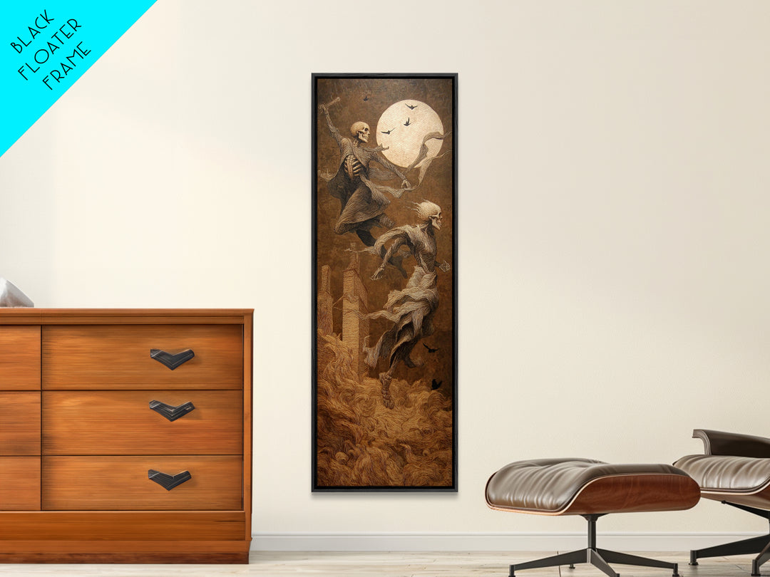 The Graveyard Dance, Surreal Apocalyptic Art, Tall Narrow Wall Art, Macabre Wall Art, Canvas Print, Halloween Wall Art