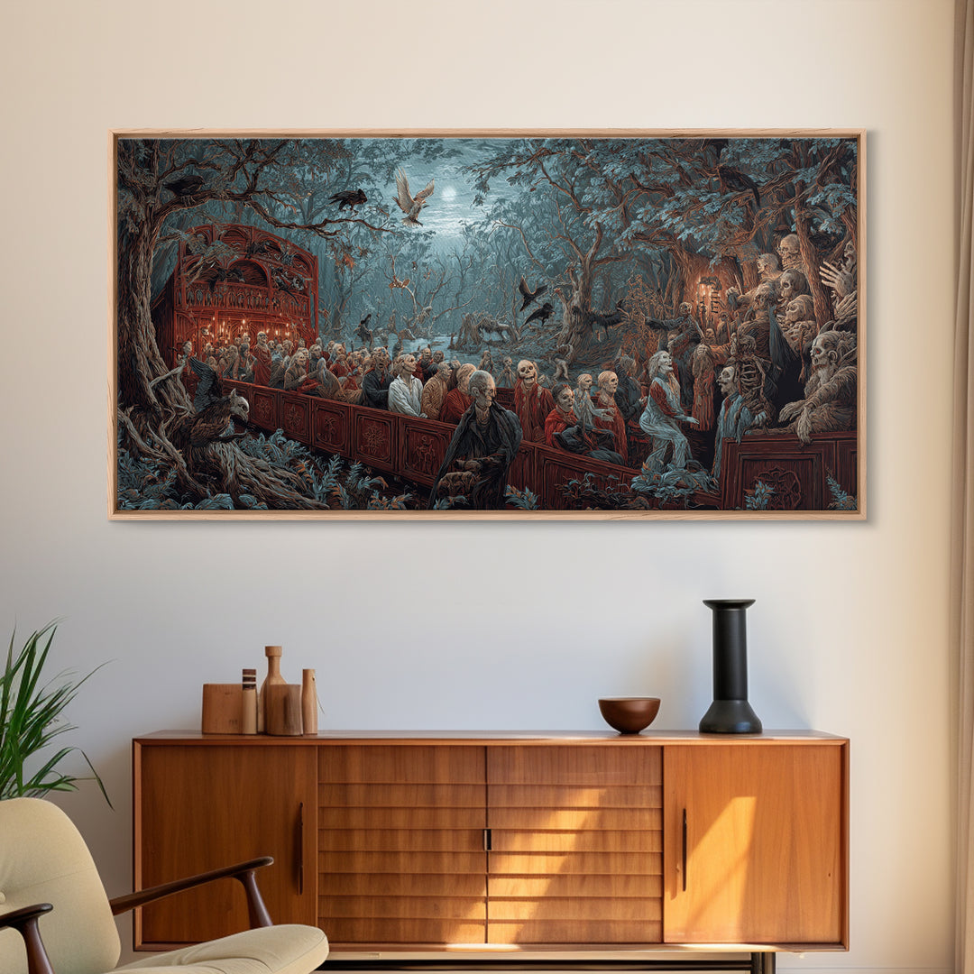 The Haunted Hayride, Medieval Grotesque Art, Wide Panoramic Art, Macabre Wall Art, Framed Canvas Print, Halloween Wall Art
