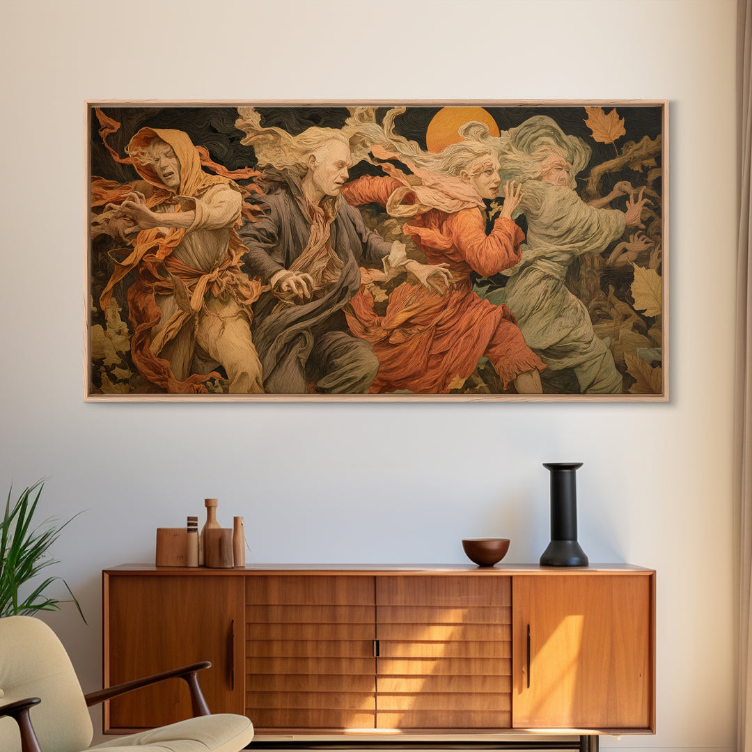 The Haunted Hayride, Dark Renaissance Art, Wide Panoramic Art, Dark Halloween Decor, Canvas Print, Halloween Wall Art