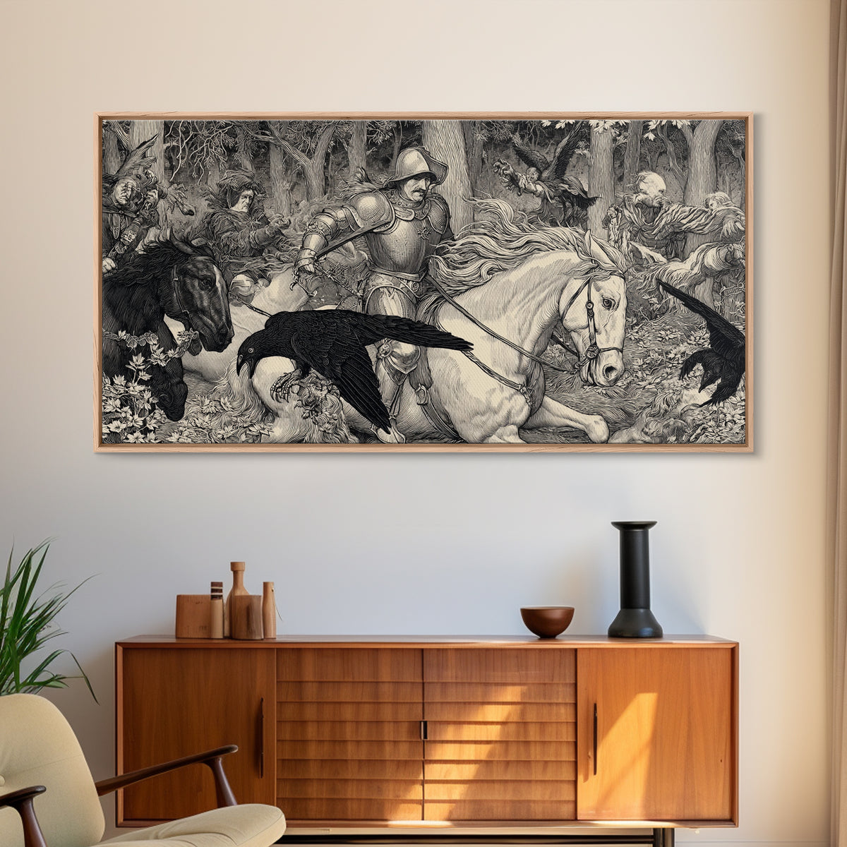 The Haunted Hayride, Renaissance Engraving Art, Wide Panoramic Art, Gothic Horror Wall Art, Framed Canvas Print, Halloween Wall Art