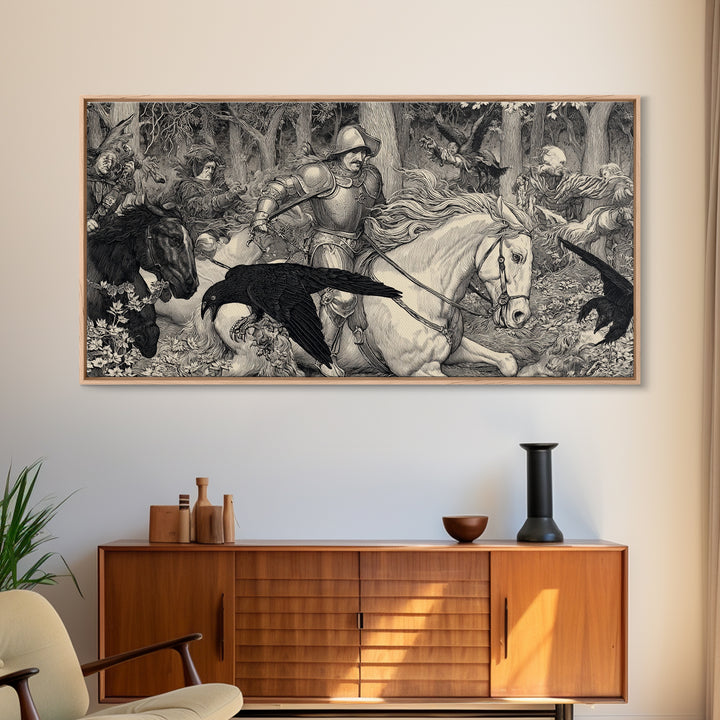 The Haunted Hayride, Renaissance Engraving Art, Wide Panoramic Art, Gothic Horror Wall Art, Framed Canvas Print, Halloween Wall Art