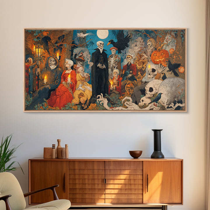 The Haunted Hayride, Danse Macabre Art, Wide Panoramic Art, Dark Fantasy Wall Art, Canvas Print, Halloween Wall Art