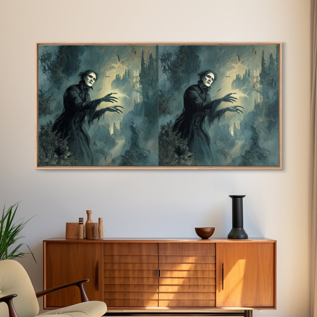 The Haunted Hayride, Symbolist Gothic Landscape, Wide Panoramic Art, Dark Halloween Decor, Canvas Print, Halloween Wall Art
