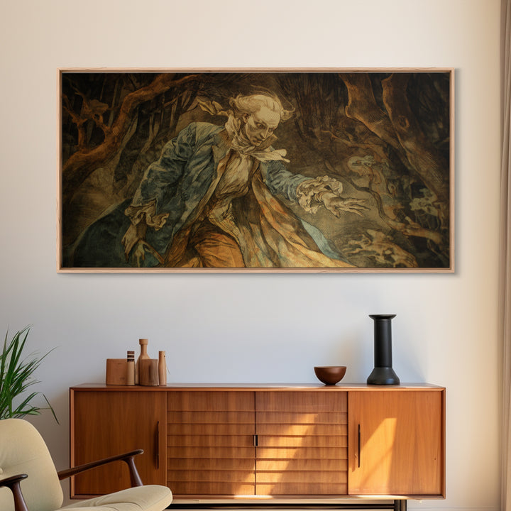 The Haunted Hayride, Ornate Symbolist Art, Wide Panoramic Art, Gothic Horror Wall Art, Framed Canvas Print, Halloween Wall Art