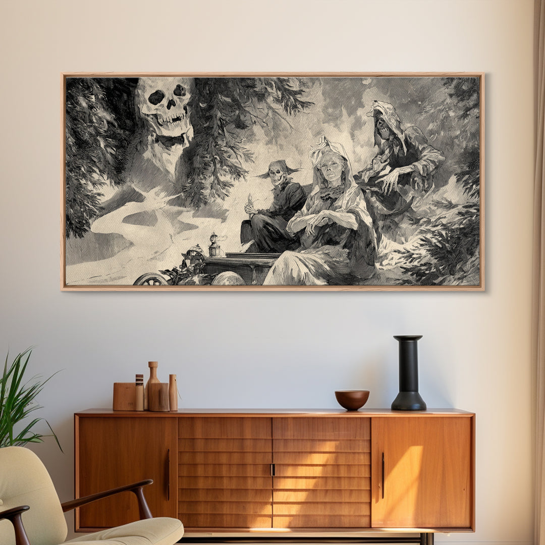 The Haunted Hayride, Decadent Gothic Art, Wide Panoramic Art, Dark Fantasy Wall Art, Framed Canvas Print, Halloween Wall Art