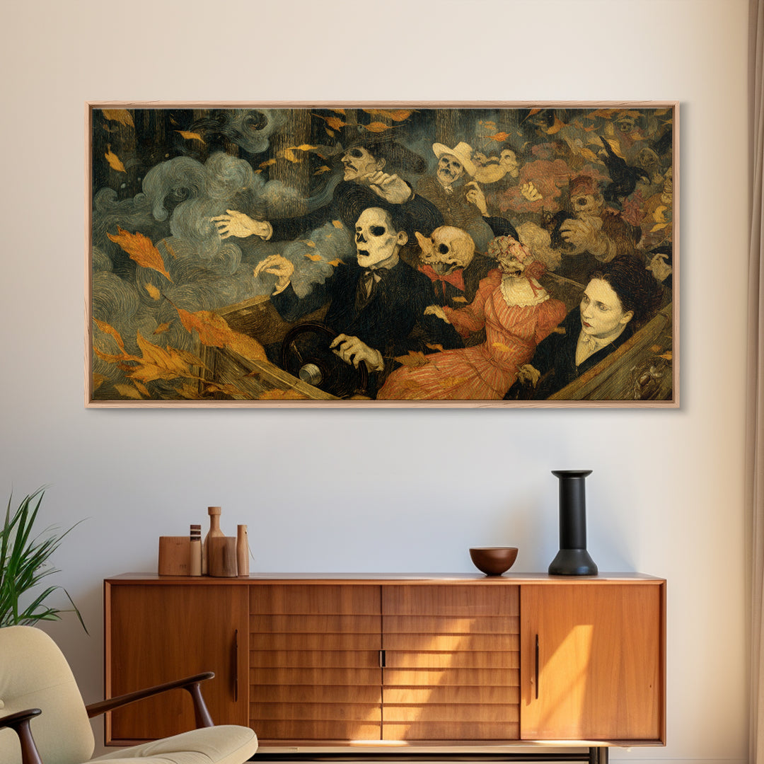 The Haunted Hayride, Grotesque Carnival Art, Wide Panoramic Art, Dark Fantasy Wall Art, Canvas Print, Halloween Wall Art, Macabre Wall Art