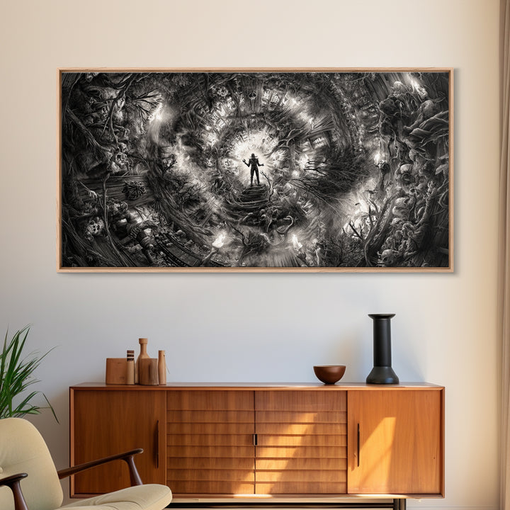 The Haunted Hayride, Biomechanical Horror Art, Wide Panoramic Art, Macabre Wall Art, Framed Canvas Print, Halloween Wall Art