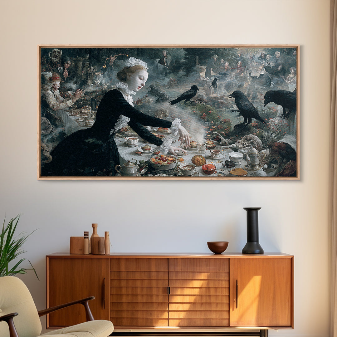 The Zombie Picnic, Medieval Grotesque Art, Wide Panoramic Art, Dark Halloween Decor, Canvas Print, Halloween Wall Art