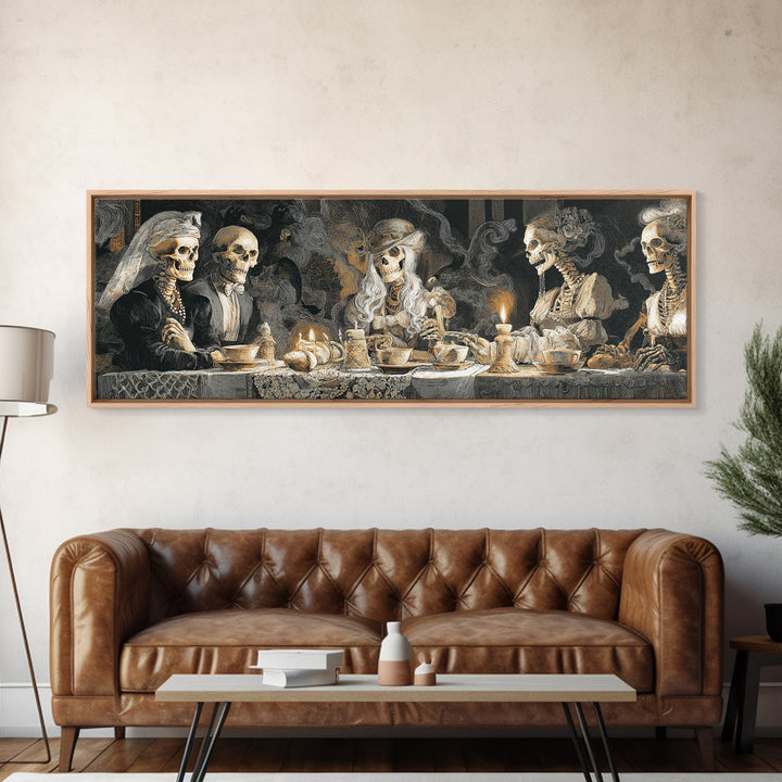 The Zombie Picnic, Danse Macabre Art, Extra Wide Wall Art, Macabre Wall Art, Framed Canvas Print, Halloween Wall Art