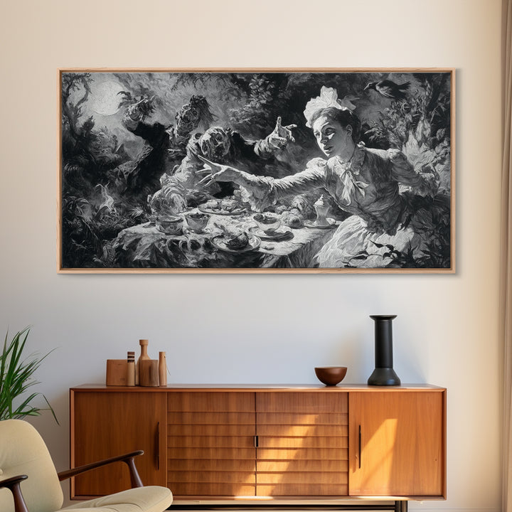 The Zombie Picnic, Dark Romantic Horror Art, Wide Panoramic Art, Gothic Horror Wall Art, Canvas Print, Halloween Wall Art