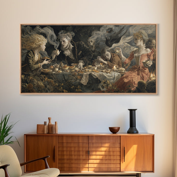 The Zombie Picnic, Gothic Nightmare Art, Wide Panoramic Art, Macabre Wall Art, Framed Canvas Print, Halloween Wall Art, Halloween Decor