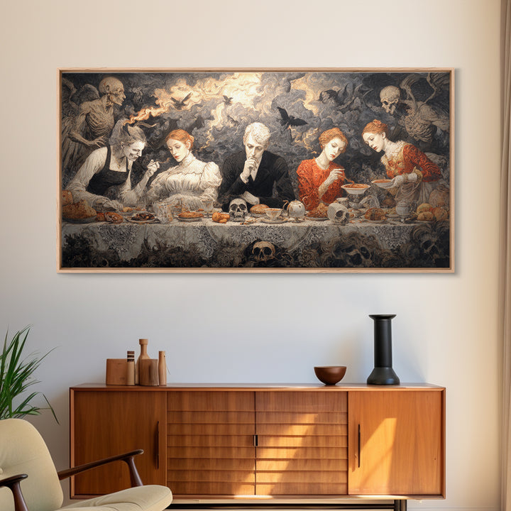 The Zombie Picnic, Visionary Gothic Art, Wide Panoramic Art, Macabre Wall Art, Canvas Print, Halloween Wall Art, Statement Wall Art