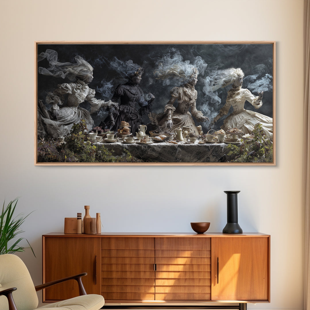 The Zombie Picnic, Symbolist Gothic Landscape, Wide Panoramic Art, Dark Fantasy Wall Art, Canvas Print, Halloween Wall Art
